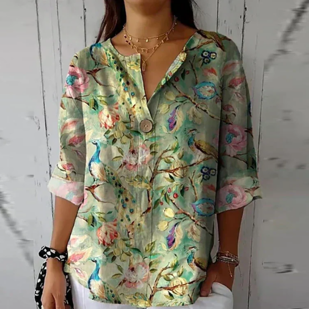 Damebluse | Blomstertrykk med knapper foran