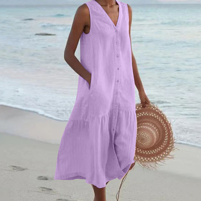 Damekjole | Uten ermer Midi Knapper Front