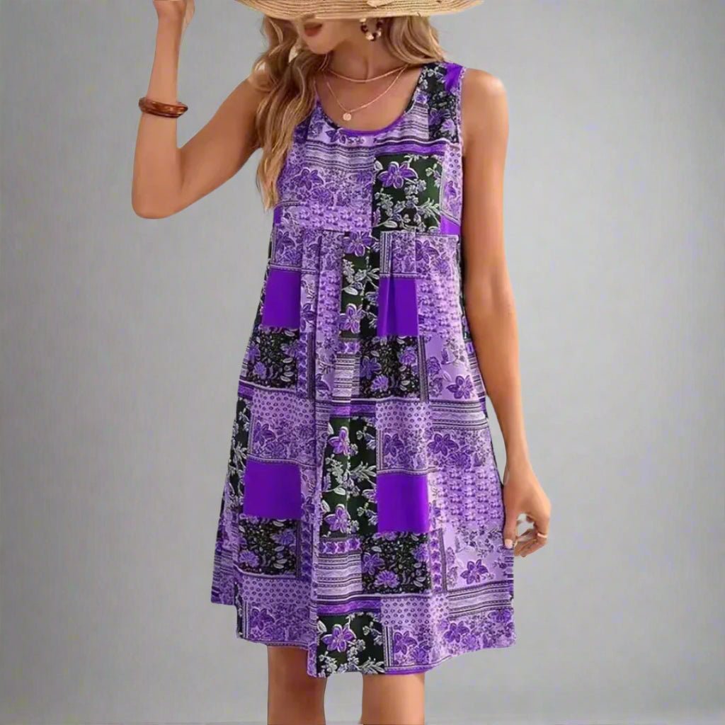 Kvinne Boho Mini Kjole | Uten ermer Trykt