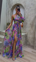 Kjole for kvinner | En skulder blomster split maxi