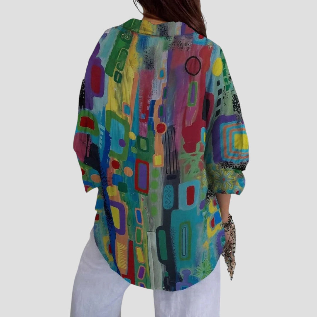 Damebluse | Geometrisk Trykk Knappefront