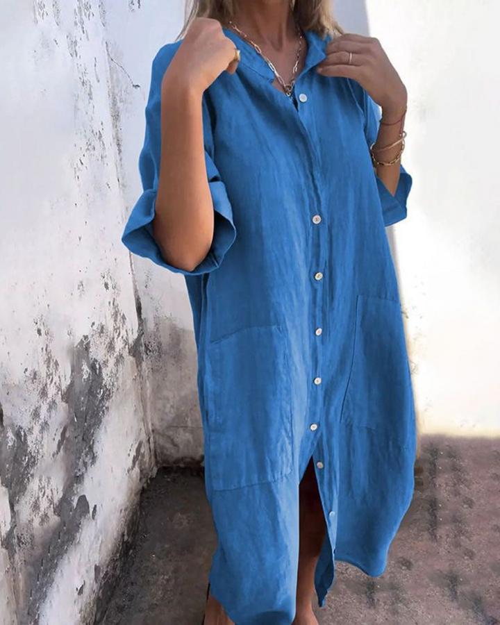 Kjolebluse for kvinner | Knapp foran med lommedesign