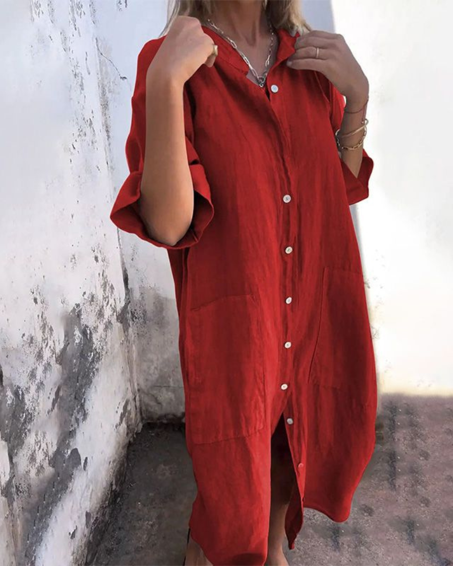 Kjolebluse for kvinner | Knapp foran med lommedesign