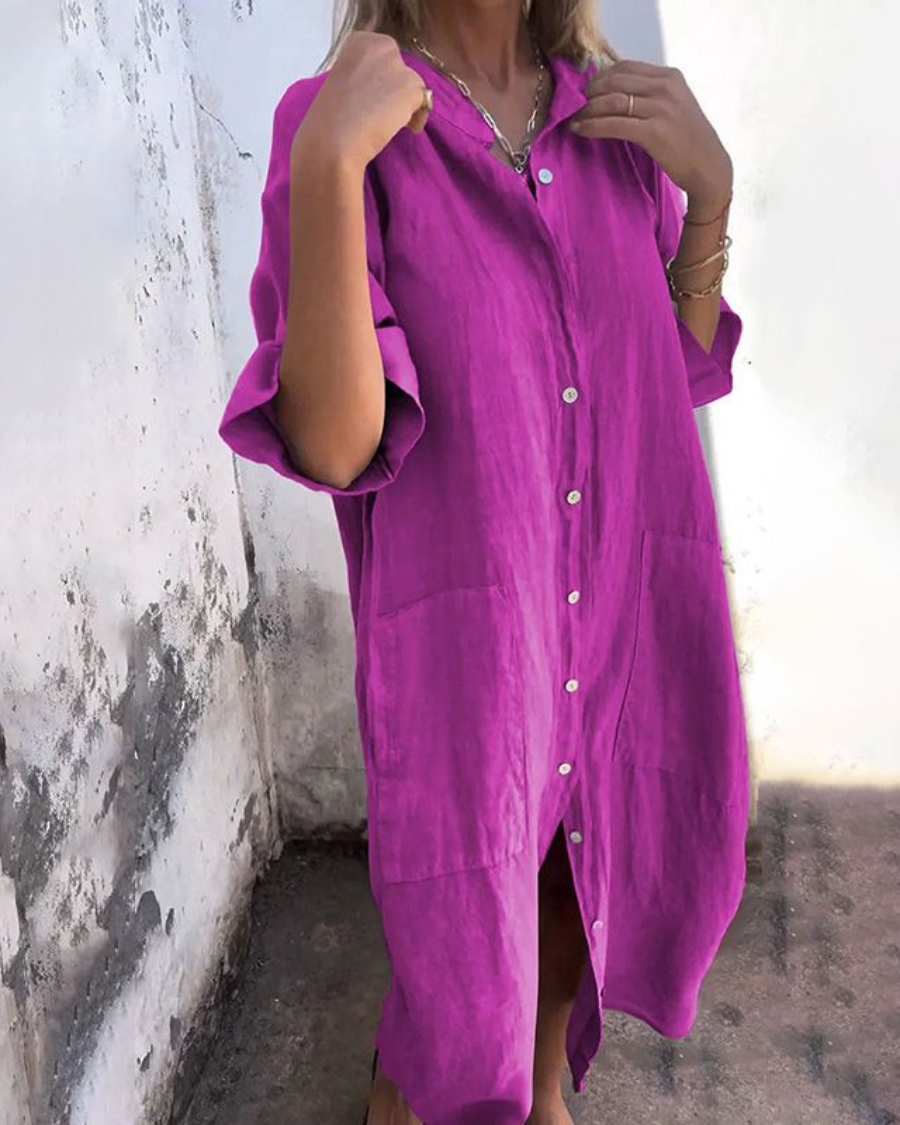 Kjolebluse for kvinner | Knapp foran med lommedesign
