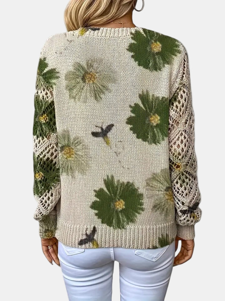 Damegenser | Blomsterstrikk V-hals