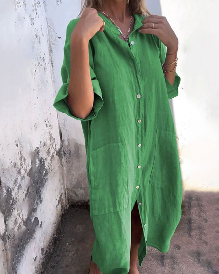 Kjolebluse for kvinner | Knapp foran med lommedesign