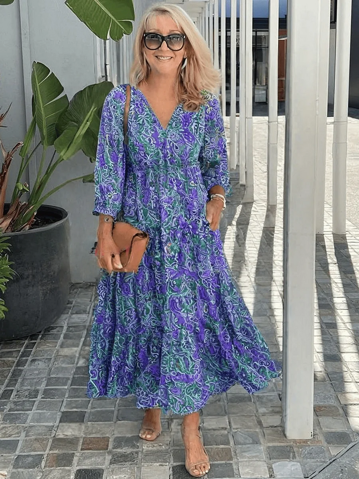 Damekjole | Blomster V-Hals Midi