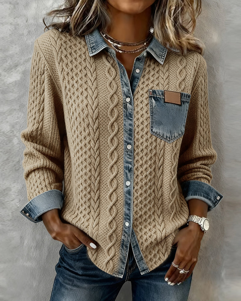 Kvinnebluse | Kabelmønster Bluse med Knapp foran