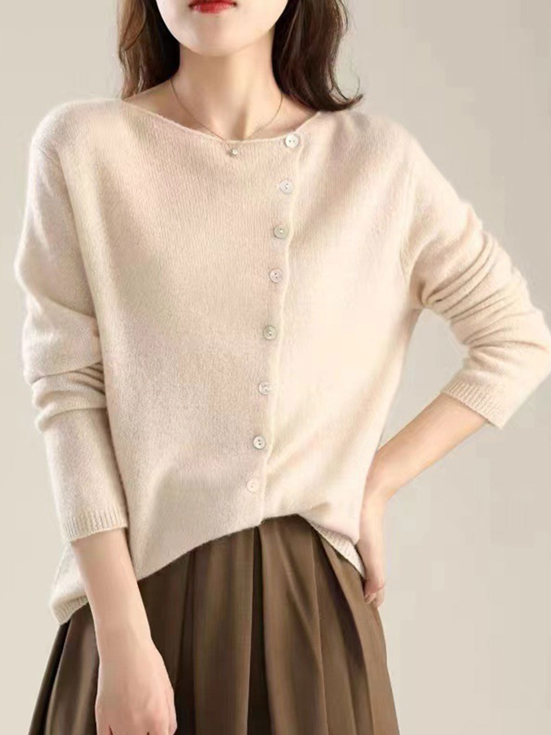 Dame Cardigan | V-Hals Med Knapplukking