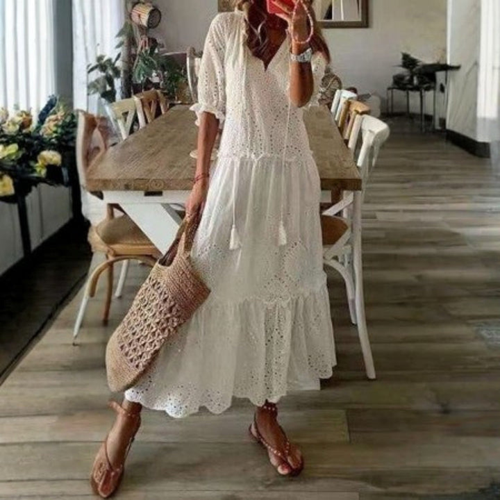 Kvinnes Boho Maxi Kjole | Korte Ermer Blomster