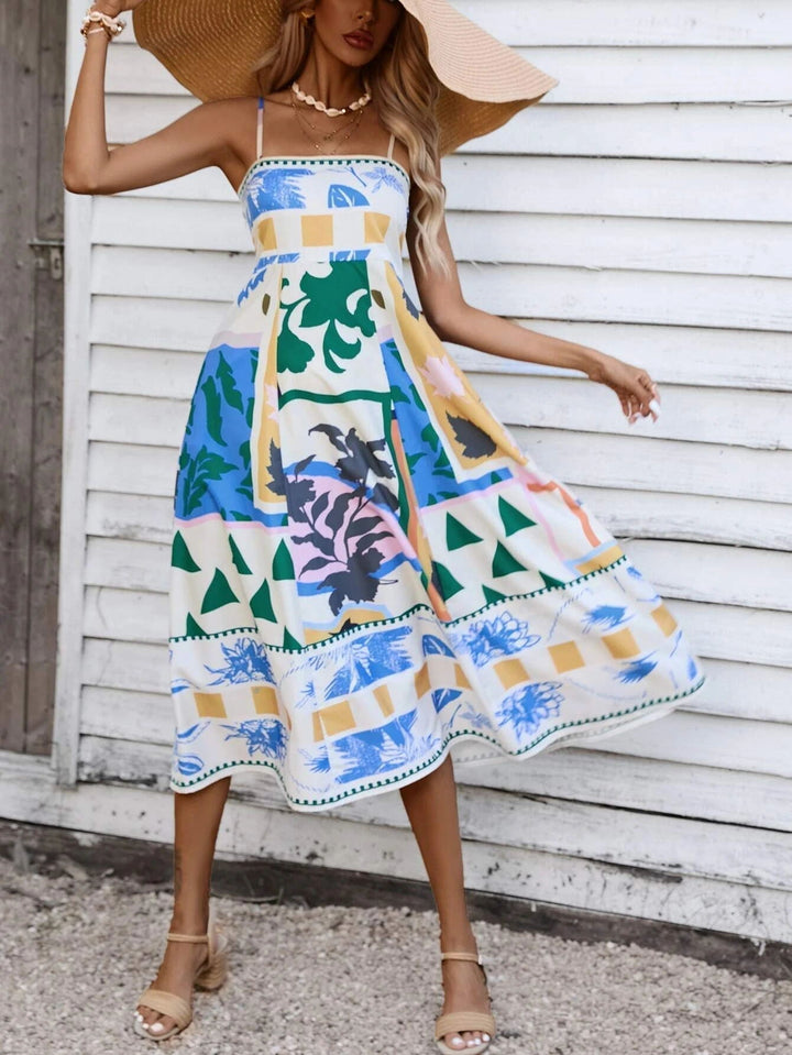 Kvinne Boho Midi Kjole | Fyrkantet Utringning