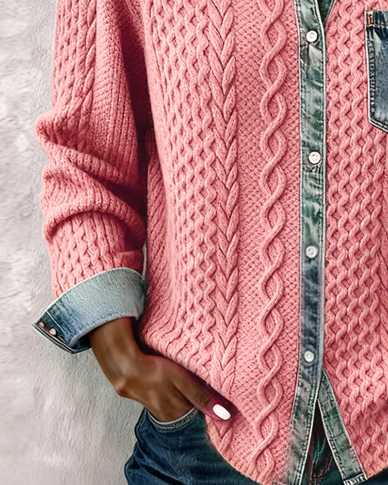 Kvinnebluse | Kabelmønster Bluse med Knapp foran