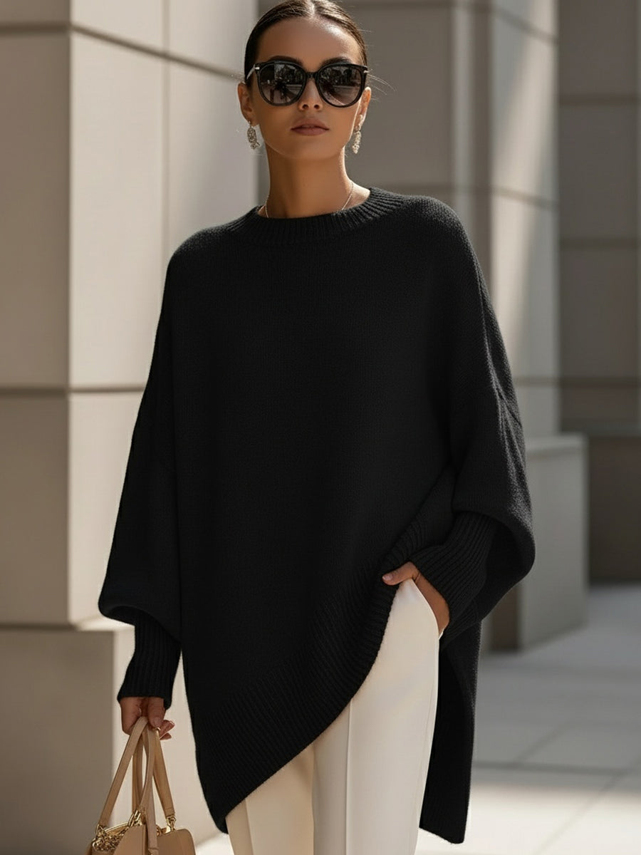 Kvinnegenser | Oversized Poncho med Ribbestrikket Kant