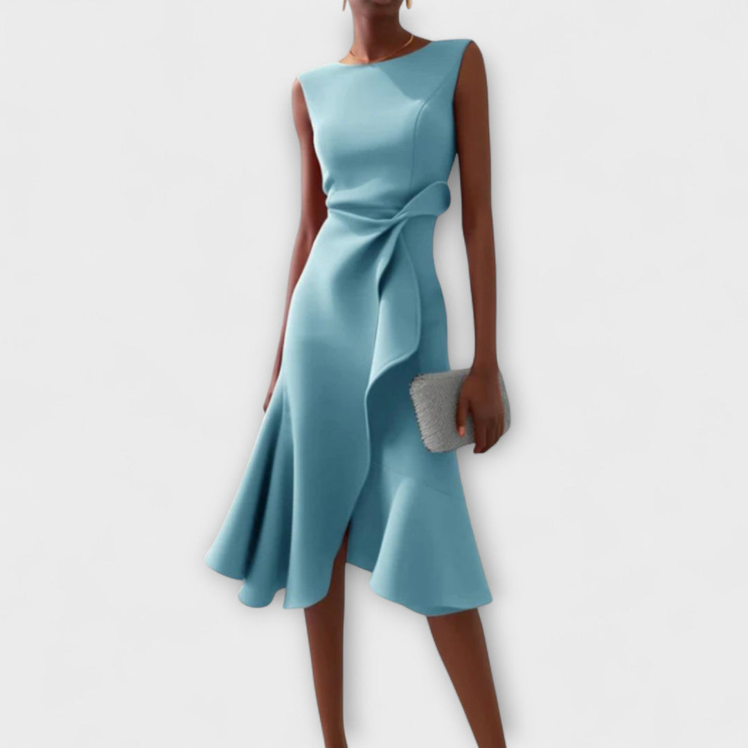 Dame Cocktail Midi Kjole | Asymmetrisk Uten Ermer