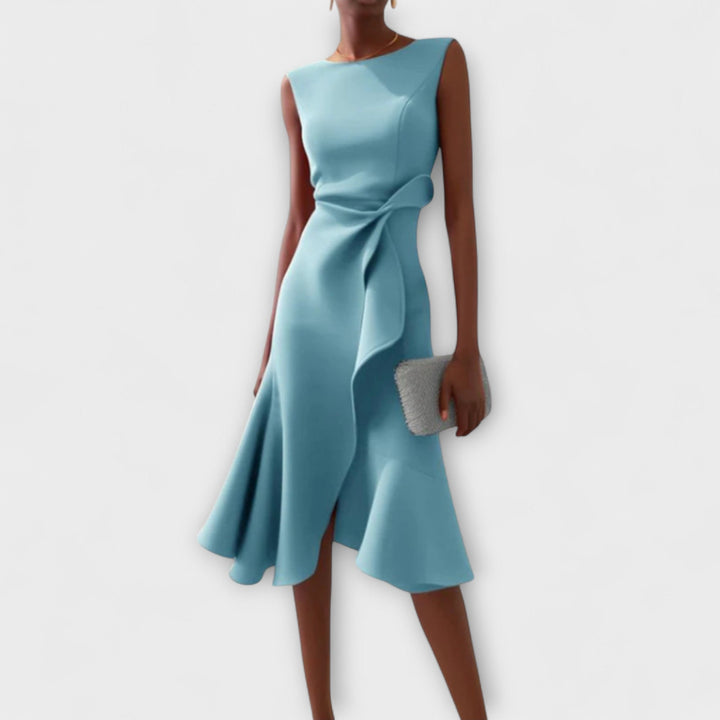 Dame Cocktail Midi Kjole | Asymmetrisk Uten Ermer