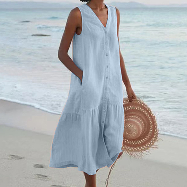 Damekjole | Uten ermer Midi Knapper Front