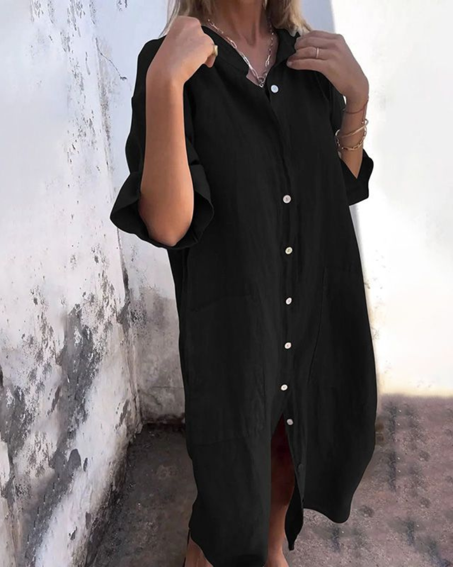 Kjolebluse for kvinner | Knapp foran med lommedesign