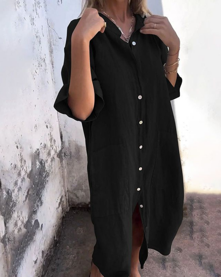 Kjolebluse for kvinner | Knapp foran med lommedesign
