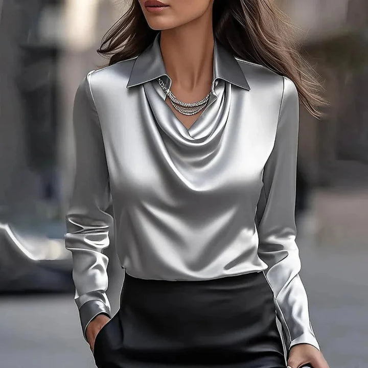 Damebluse | Skinnende Krage V-Hals