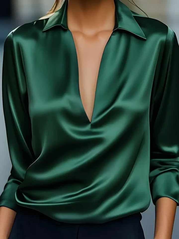 Damebluse | Langermet Krage V-Hals