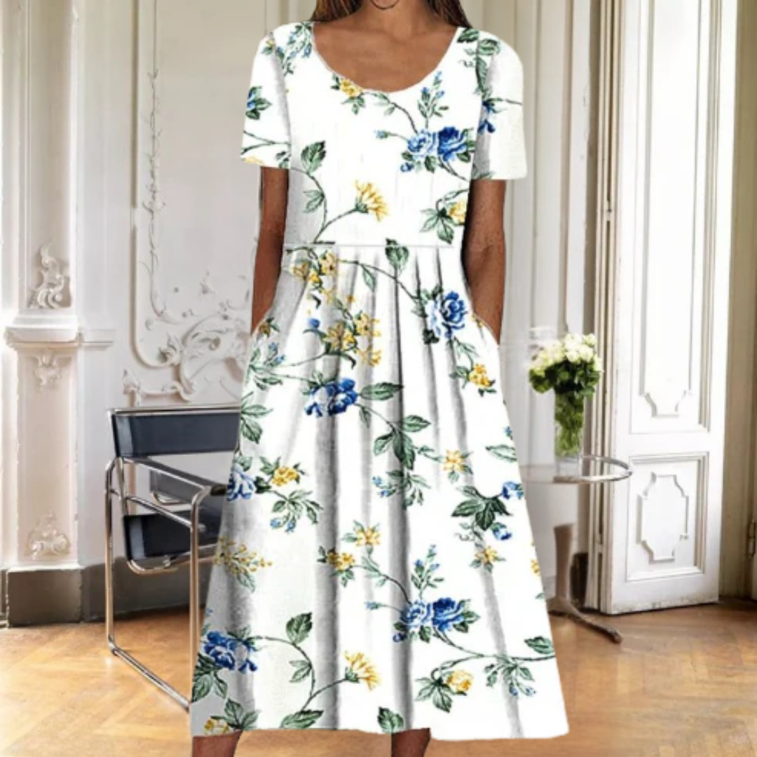 Kjole for kvinner | Blomster Midi Kort Erme