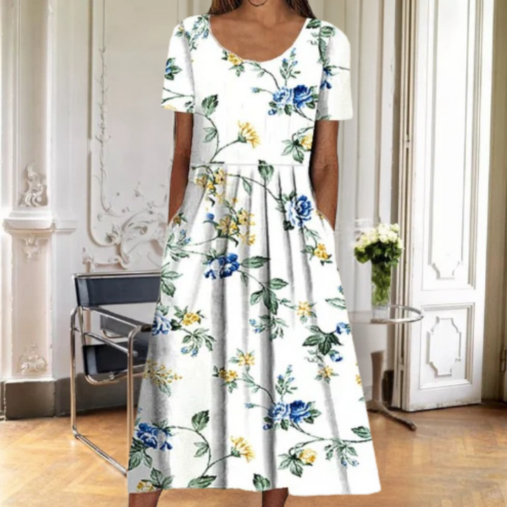 Kjole for kvinner | Blomster Midi Kort Erme
