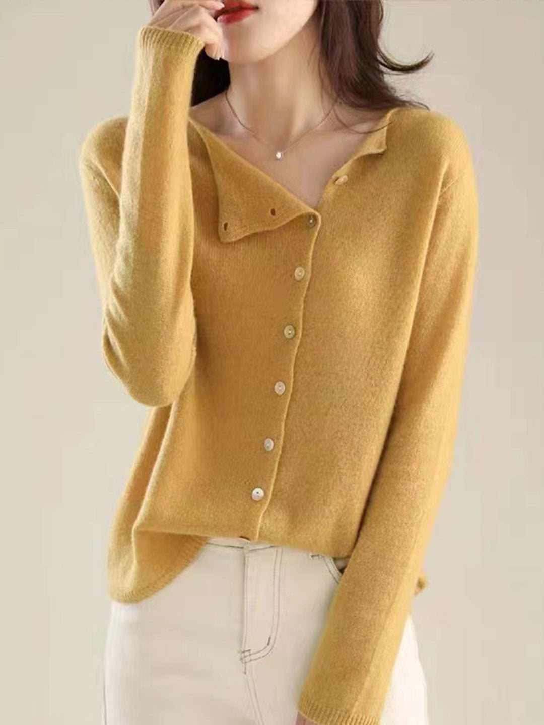 Dame Cardigan | V-Hals Med Knapplukking