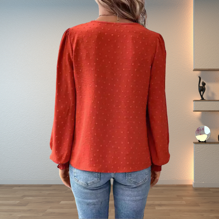 Damebluse | V-hals med Guipure-lace
