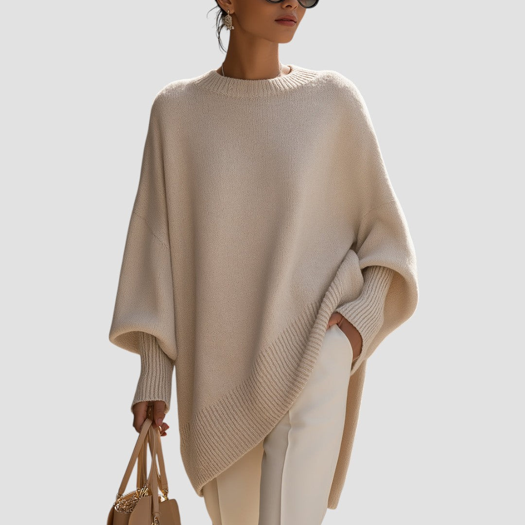 Kvinnegenser | Oversized Poncho med Ribbestrikket Kant