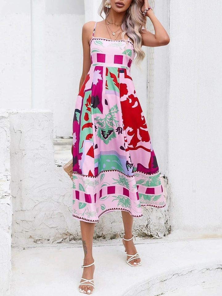 Kvinne Boho Midi Kjole | Fyrkantet Utringning