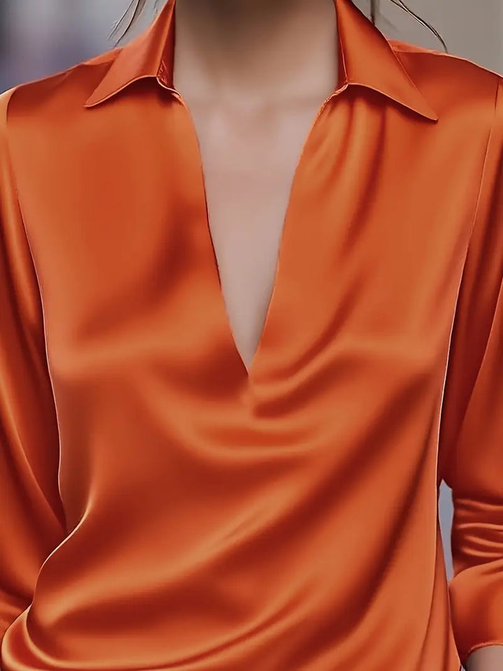 Damebluse | Langermet Krage V-Hals