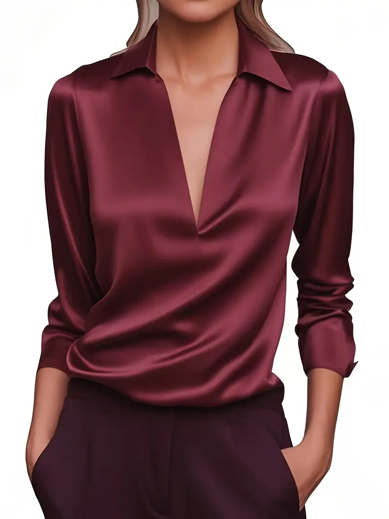 Damebluse | Langermet Krage V-Hals