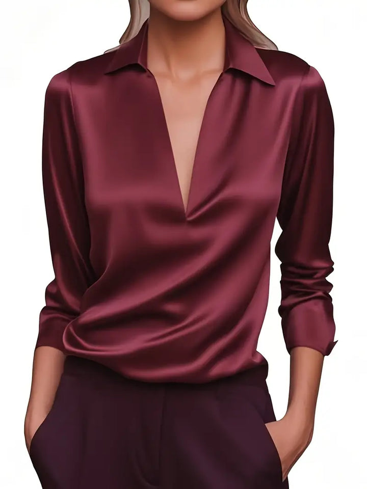 Damebluse | Langermet Krage V-Hals
