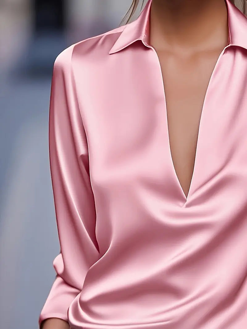 Damebluse | Langermet Krage V-Hals