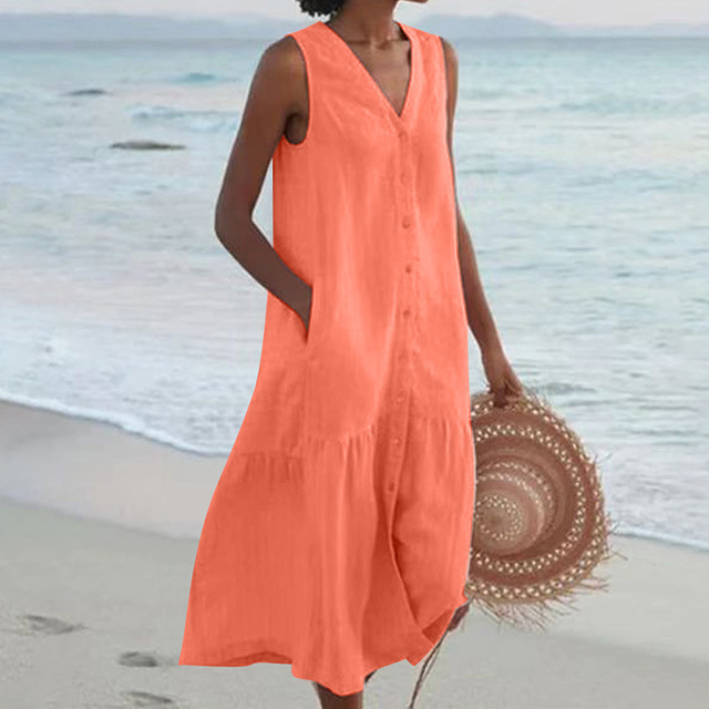 Damekjole | Uten ermer Midi Knapper Front