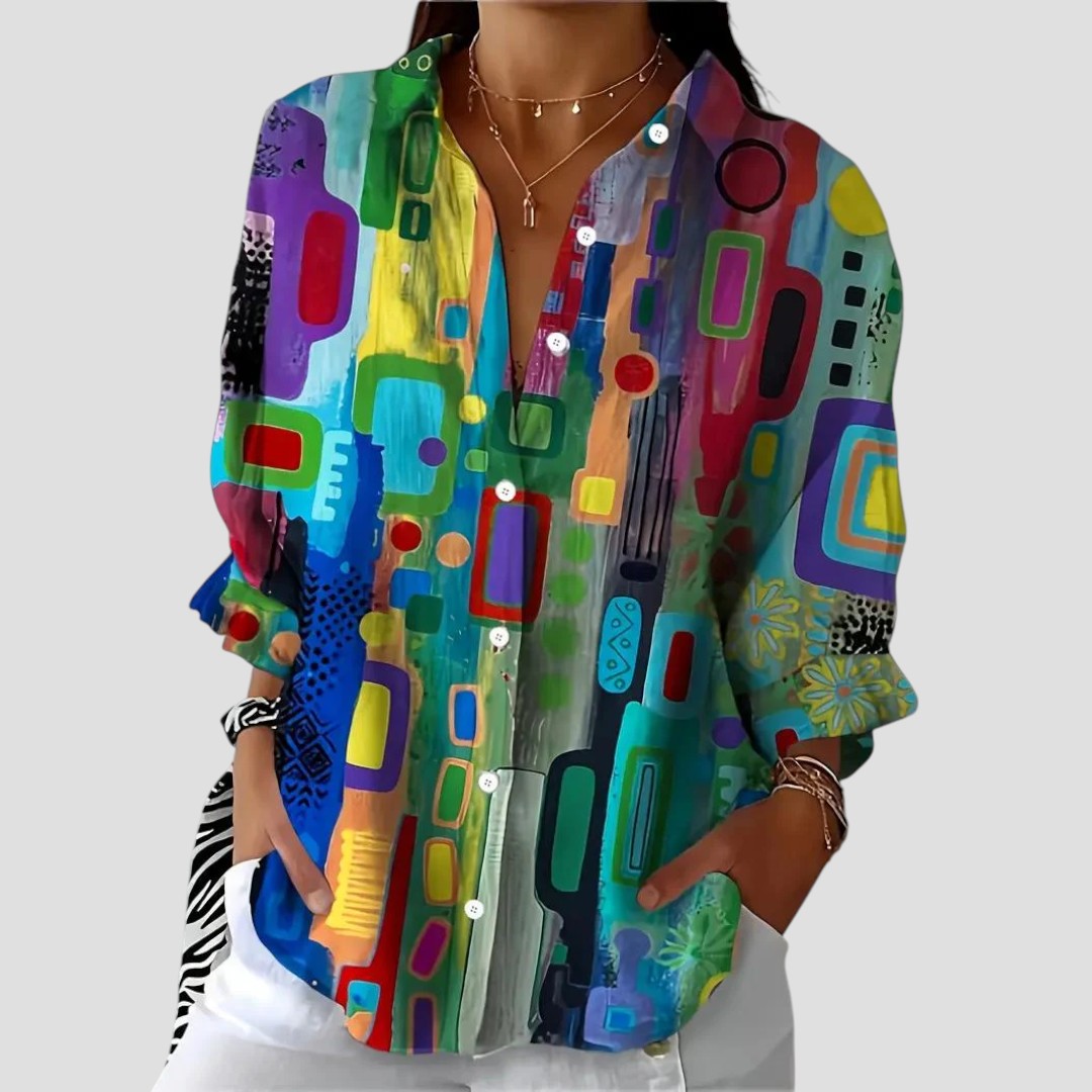 Damebluse | Geometrisk Trykk Knappefront