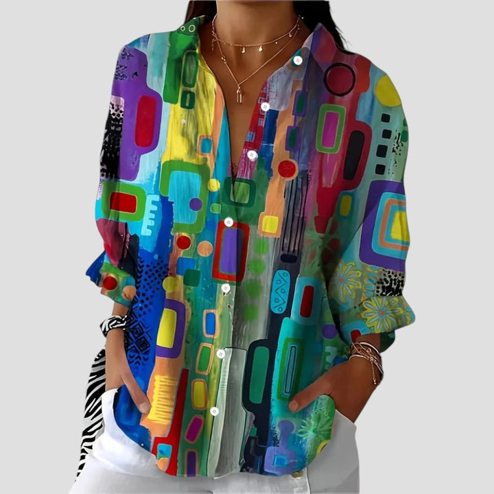 Damebluse | Geometrisk Trykk Knappefront