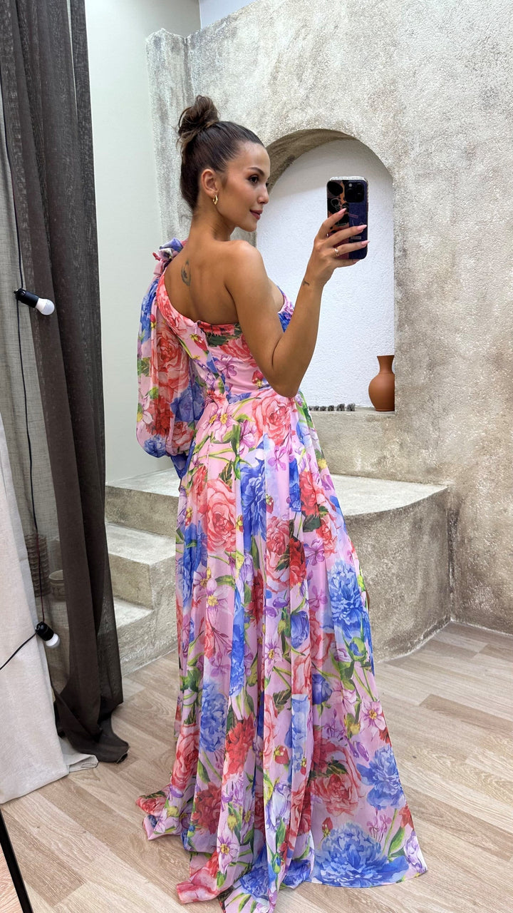 Kjole for kvinner | En skulder blomster split maxi