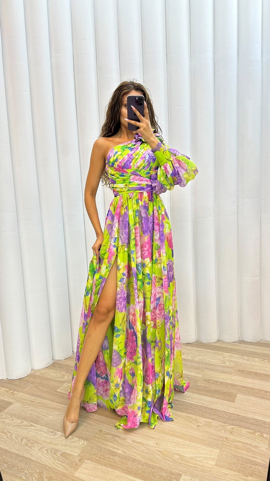 Kjole for kvinner | En skulder blomster split maxi