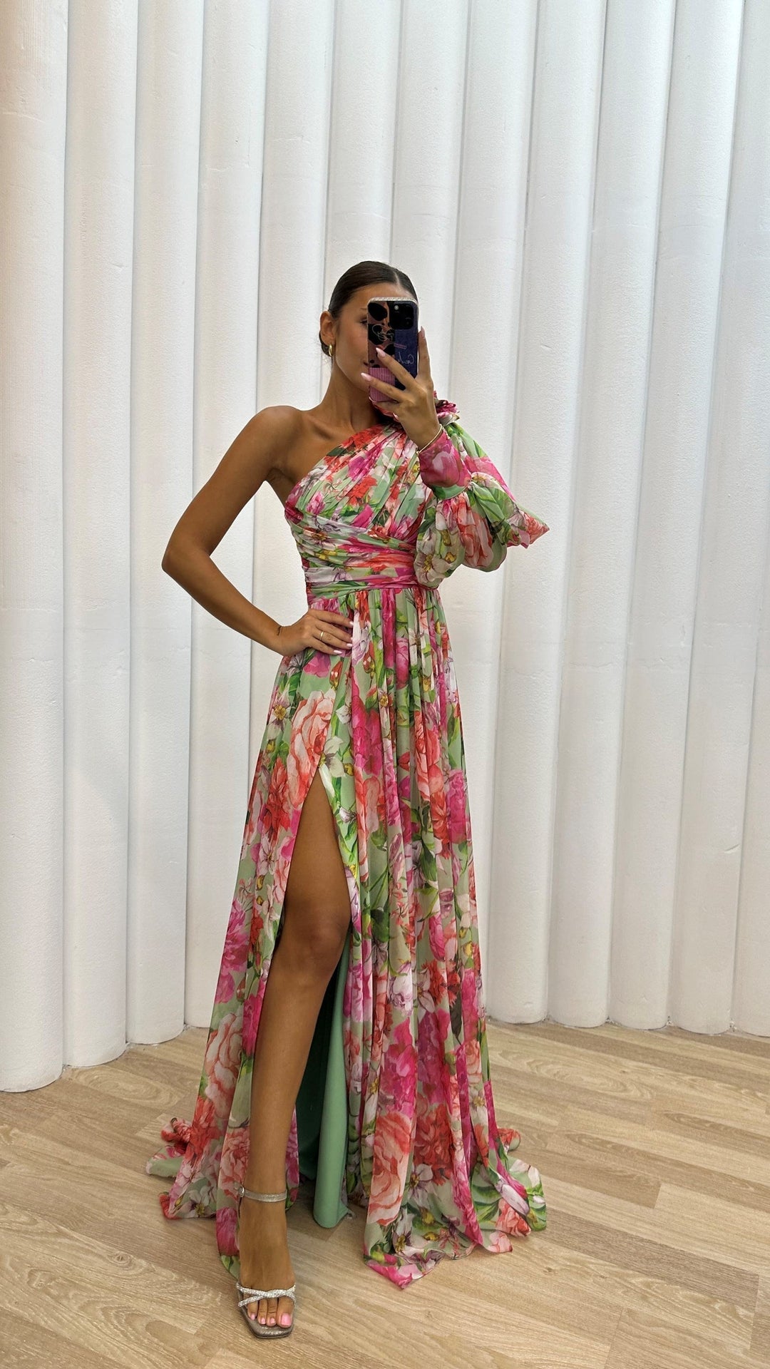 Kjole for kvinner | En skulder blomster split maxi