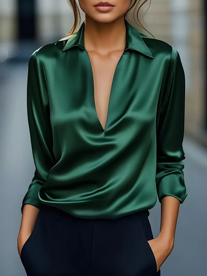 Damebluse | Langermet Krage V-Hals