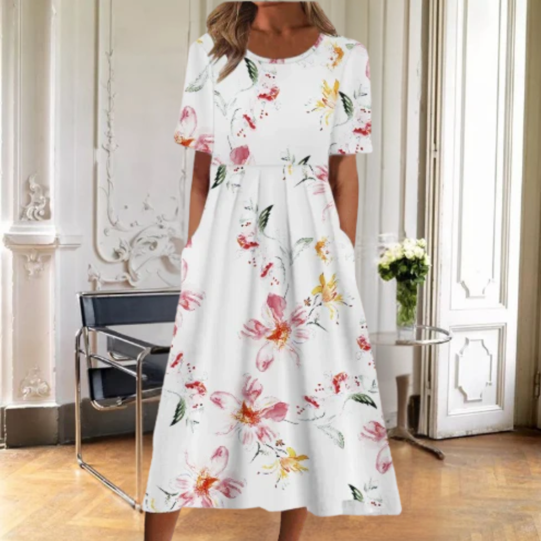 Kjole for kvinner | Blomster Midi Kort Erme