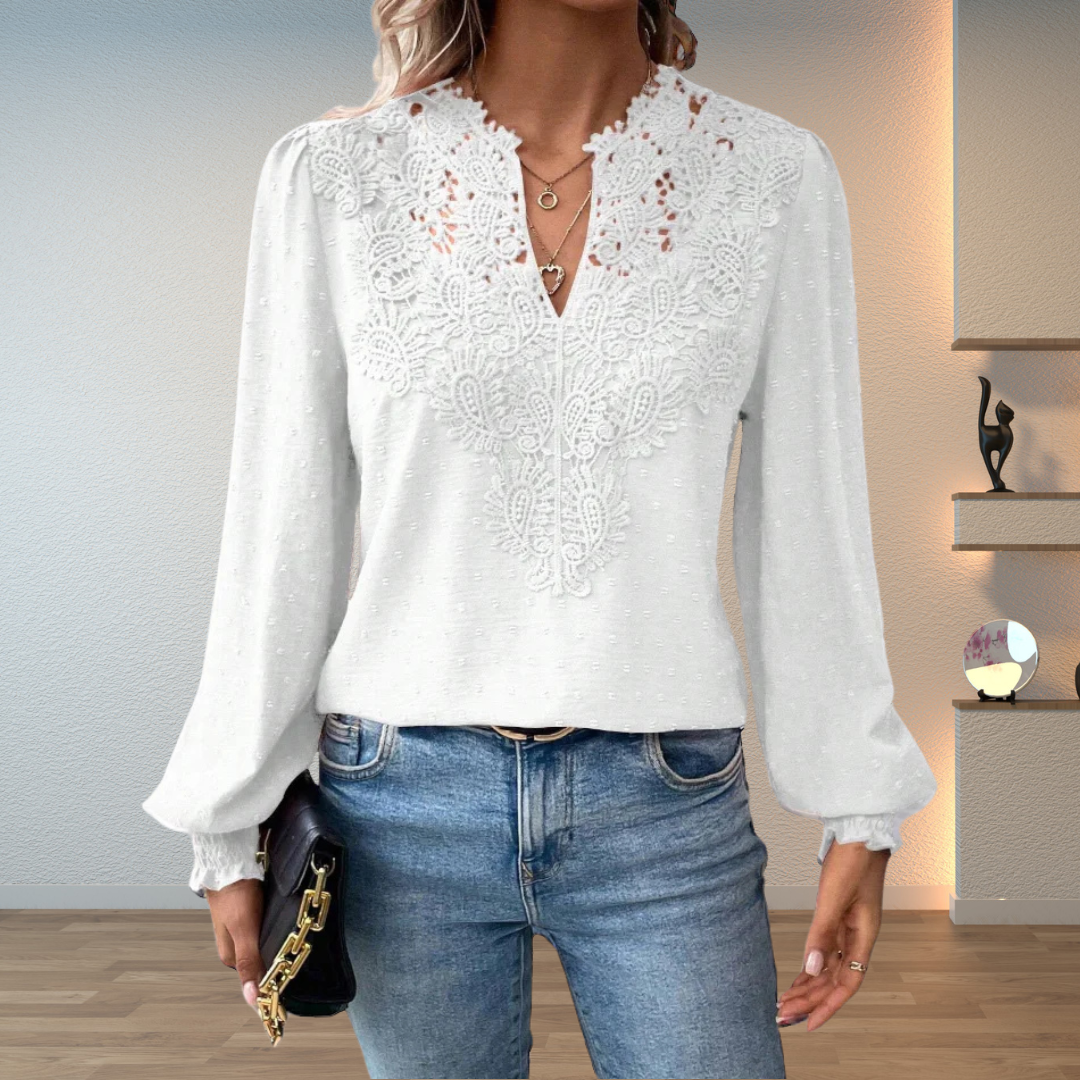 Kvinnebluse | Langermet Blonde Detalj