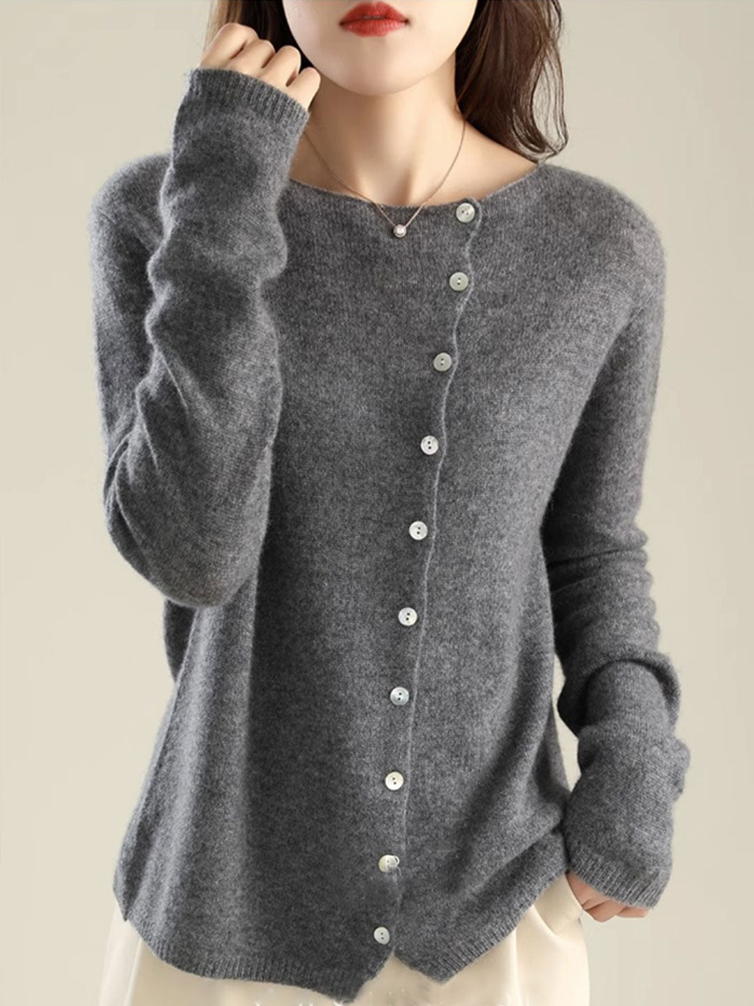 Dame Cardigan | V-Hals Med Knapplukking