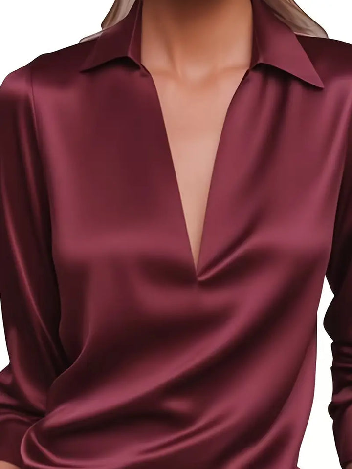 Damebluse | Langermet Krage V-Hals