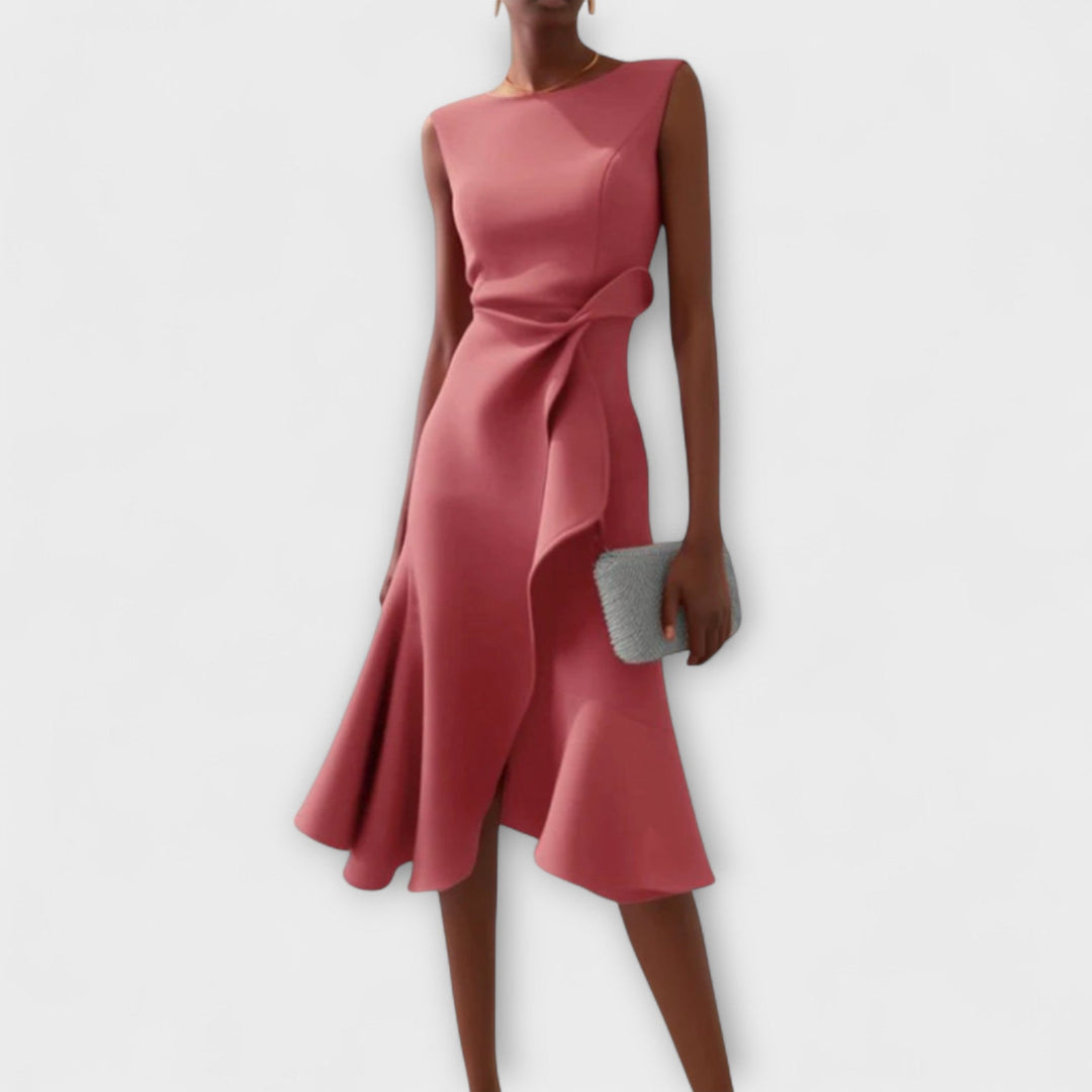 Dame Cocktail Midi Kjole | Asymmetrisk Uten Ermer