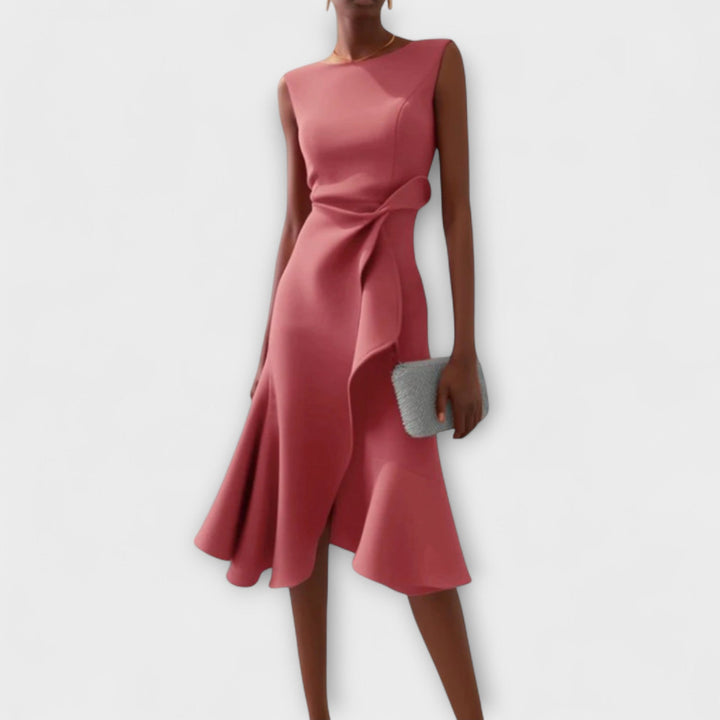 Dame Cocktail Midi Kjole | Asymmetrisk Uten Ermer