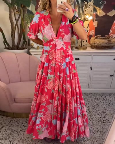 Kjole for kvinner | Smocket midje Maxi blomstertrykk
