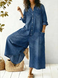 Dame Jumpsuit med Vide Ben | Langermet Knappefront
