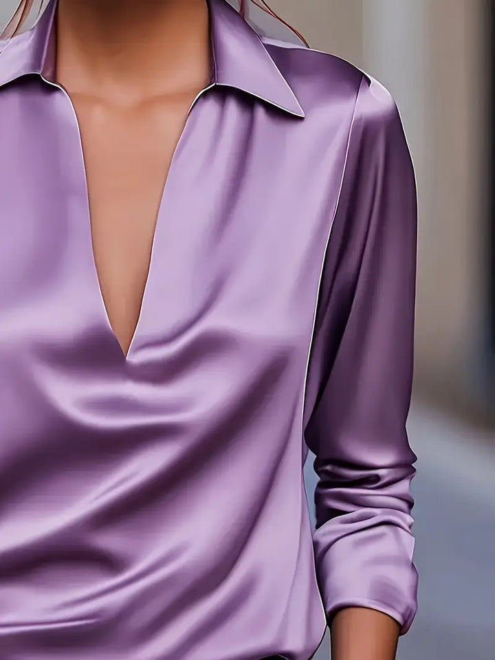 Damebluse | Langermet Krage V-Hals